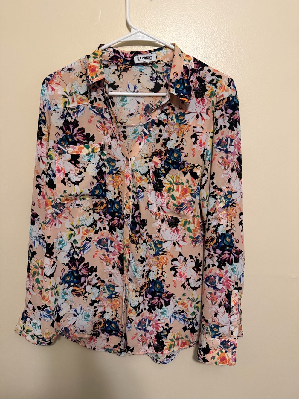 Express Floral Button-Front Blouse - Blush with Multi Floral